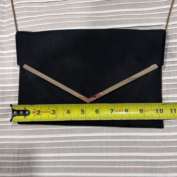 Women's Black Evening Bag Envelope Clutch Shoulder Crossbody Bag Faux Suede Gold - Picture 6 of 11